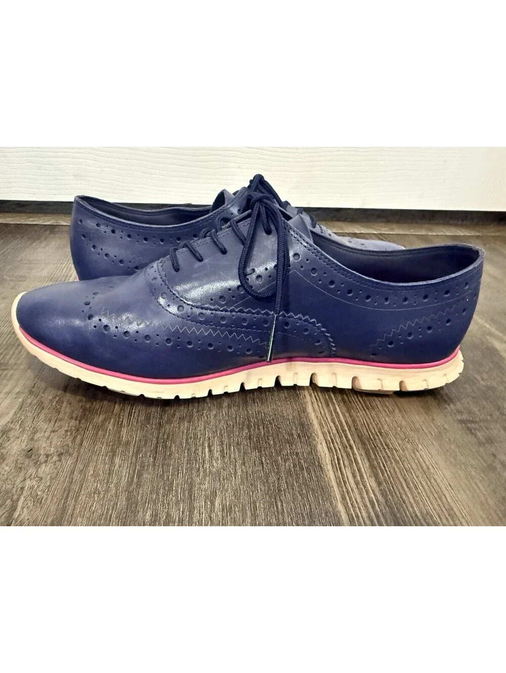 Cole Haan Zerogrand Navy Blue Leather Wingtip Oxford Shoes W24574 Womens Sz 7.5